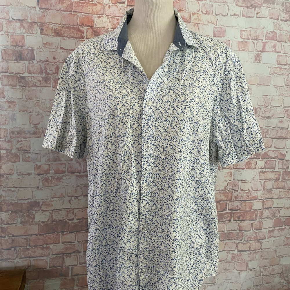 Original Penguin Short Sleeve Button-Down with Blue Micro Floral